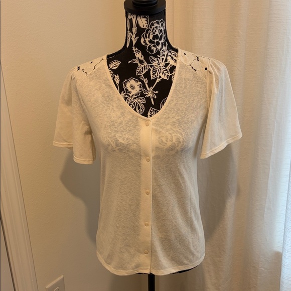 LOFT Tops - LOFT Cream V-Neck Blouse with Button Front